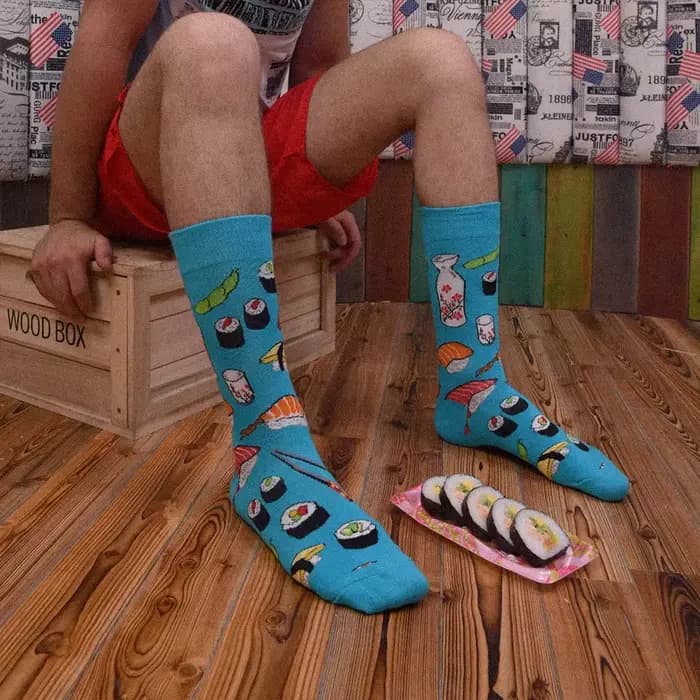 Mariage chaussettes drôles hommes dessin animé Animal carlin singe nourriture Sushi créatif