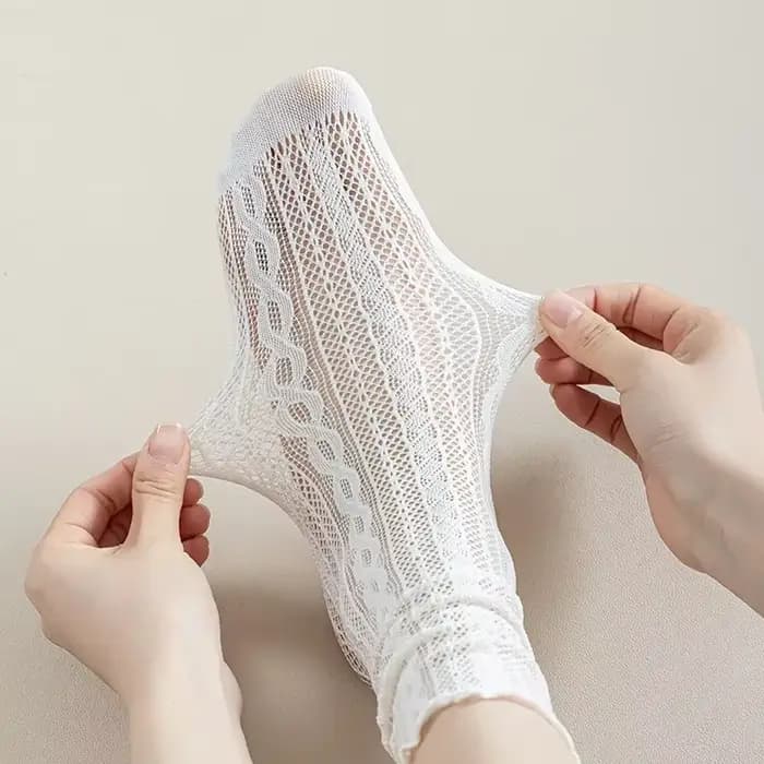 Japonais Kawaii filles chaussettes mignonnes printemps été maille évider femmes chaussettes couleur unie femme Harajuku rétro Vintage longues chaussettes