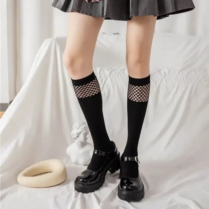 Femmes Sexy genou chaussettes hautes maille bas mode résille mignon collège Style JK filles Lolita étudiant noir gothique longue chaussette nouveau