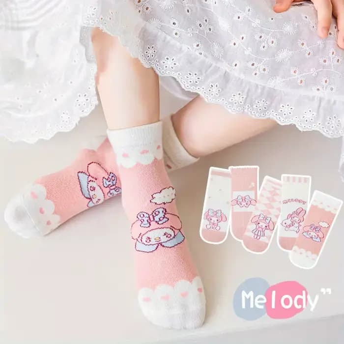 Chaussettes pour enfants Kawaii My Melody, lot de 5, chaussettes en coton doux pour filles, chaussettes respirantes pour enfants avec des dessins mignons pour un usage quotidien
