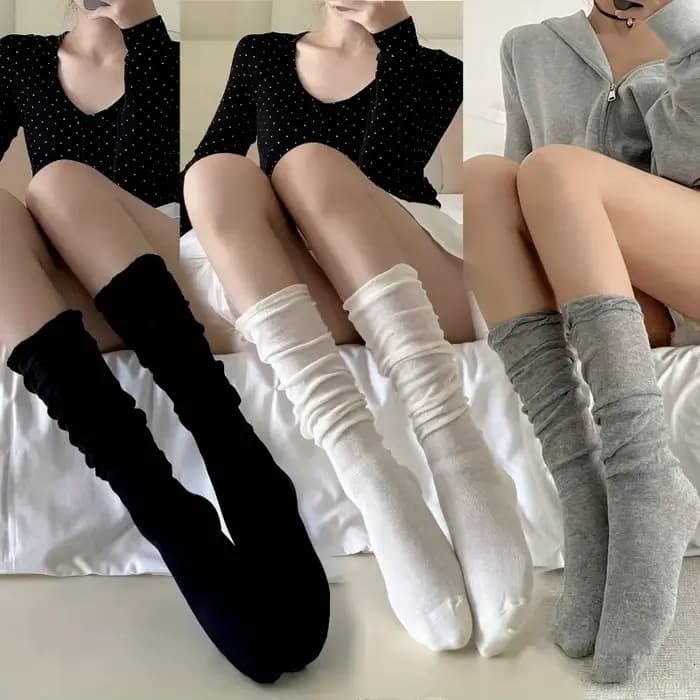 3 paires de chaussettes fines jusqu'aux genoux pour femmes, design à bout bulle, style ballet respirant, chaussettes JK à usage quotidien