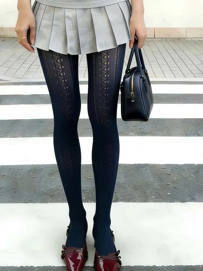 Collants en maille bleu marine pour femmes