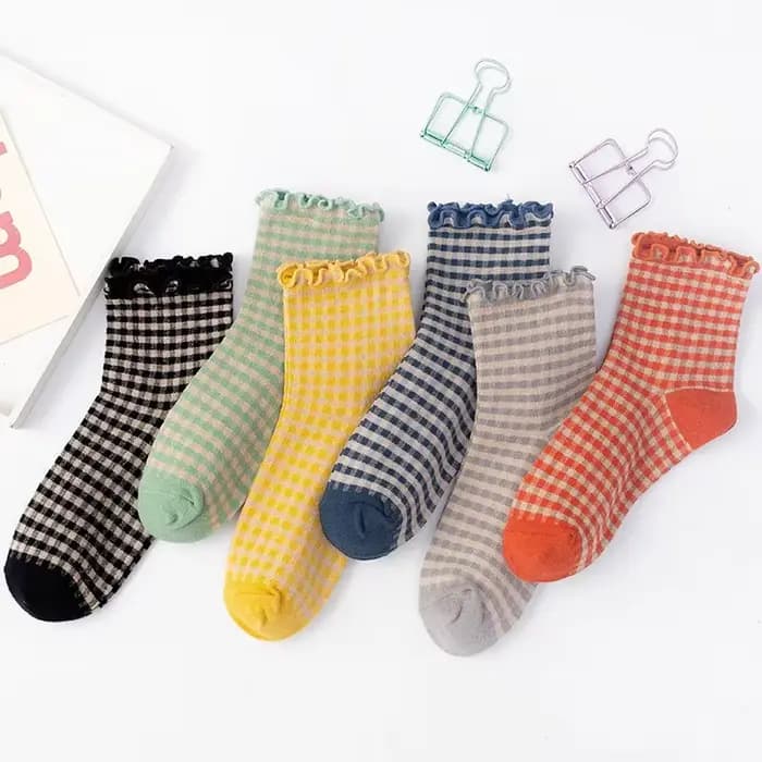 Chaussettes courtes en coton à carreaux pour femmes