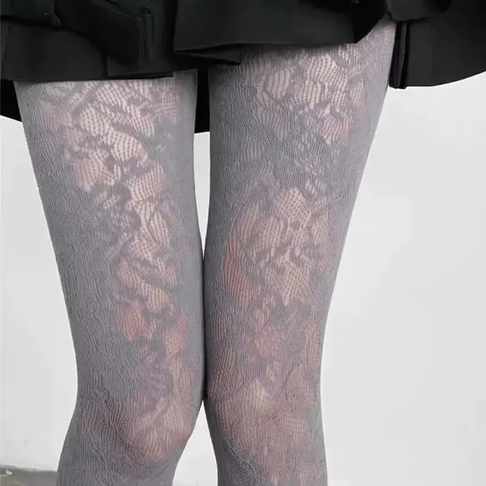 Collants noirs sexy en résille à motif floral
