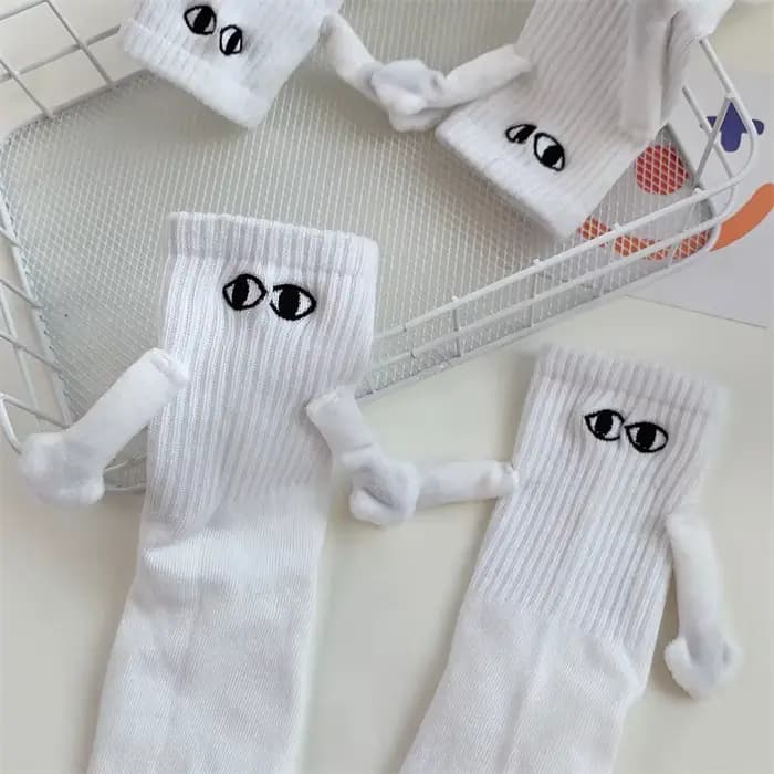 2/4/6/10 paires de chaussettes magnétiques avec mains femmes hommes mode noir blanc drôle mignon dessin animé yeux