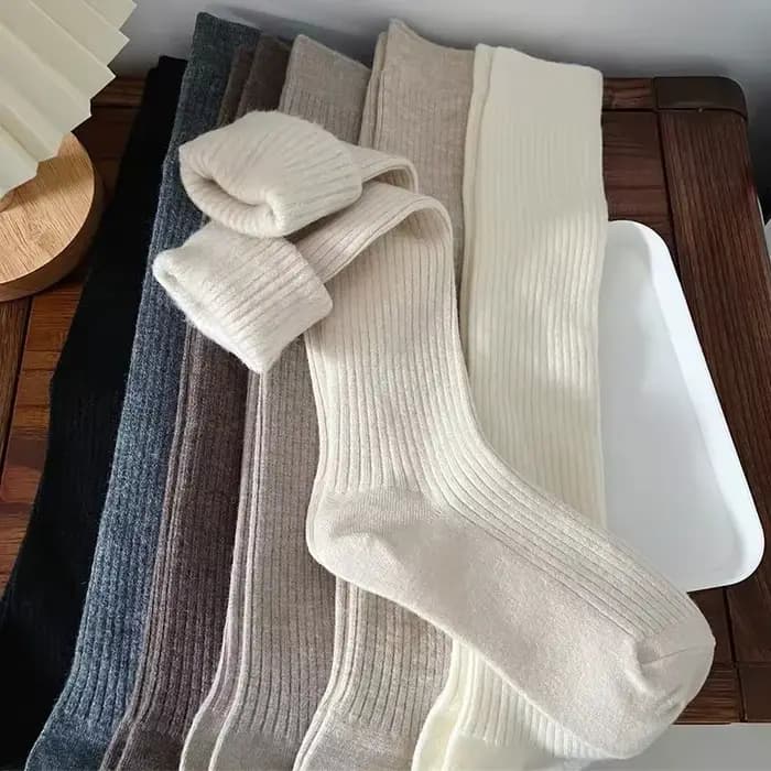 Femmes laine douce longues chaussettes automne hiver cachemire solide tricoté bas maigre décontracté genou haute