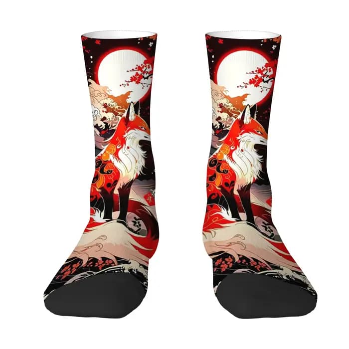 Chaussettes de style japonais Ukiyo-e avec motif de renard