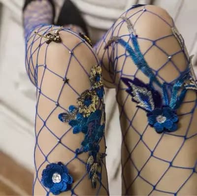 Sexy cuisse femmes résille collants bleu rose violet rouge Roses fleurs strass décoration motif collants bas maille dame