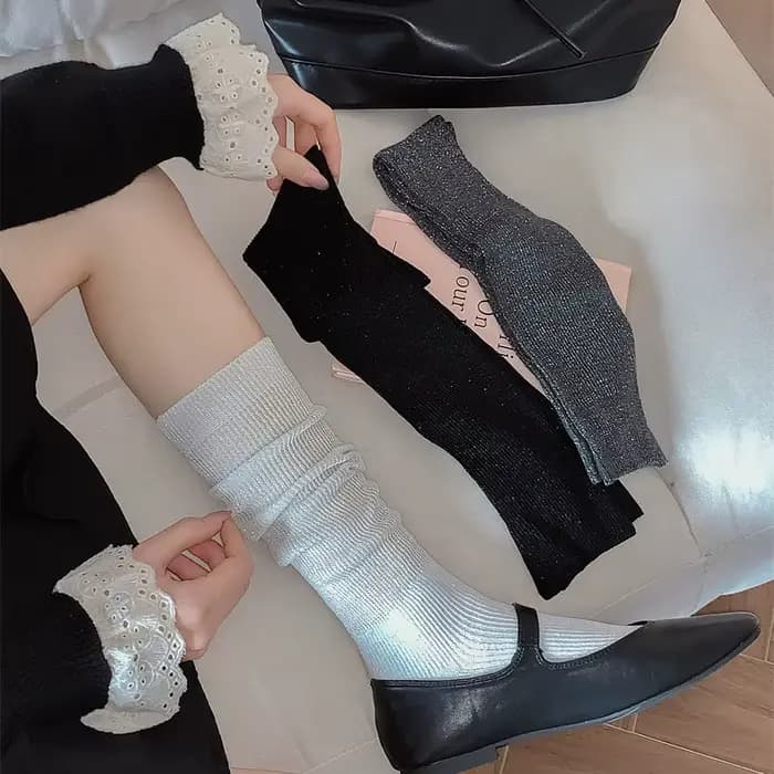 Femmes bas nouvelle mode décontracté Thi genou chaussettes hautes femme coton couleur unie longue confortable cuisse