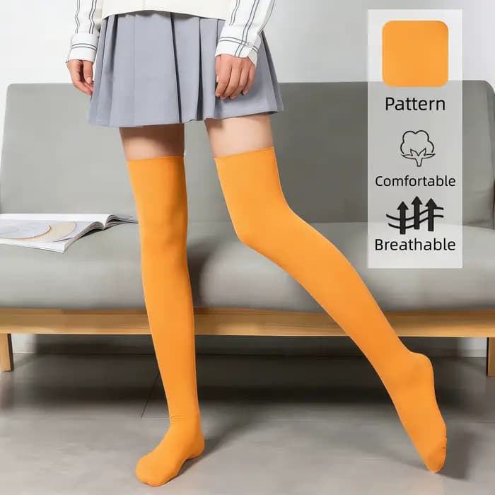 Bas cuissardes orange unies pour femmes