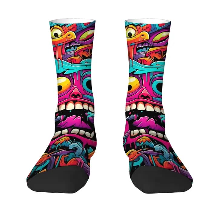1 paire Hip Hop rétro violet monstre fou hommes chaussettes de Compression Harajuku sans couture imprimé drôle nouveauté Happy Crew chaussette cadeau