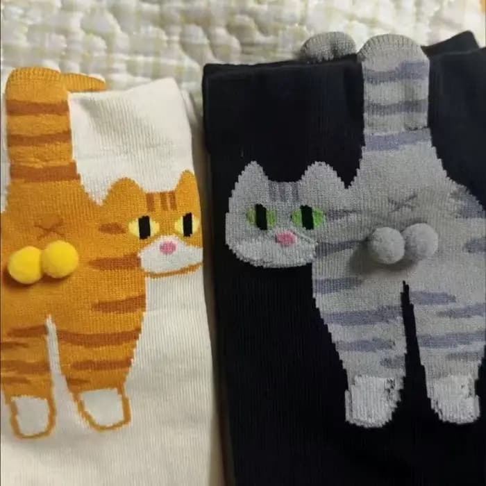 Cadeau pour les amoureux des chats : Chaussettes en coton pour femmes avec motif de chat de dessin animé