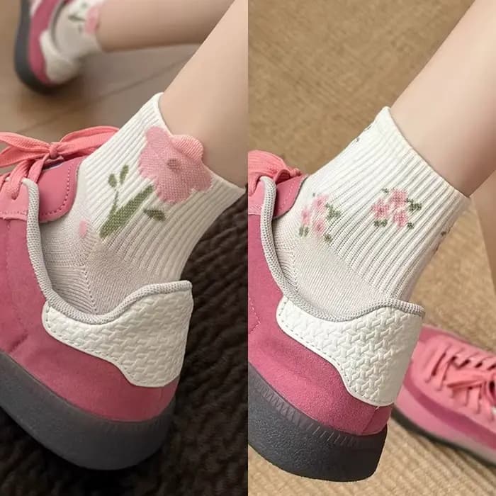5 paires de chaussettes roses à nœud papillon et fleurs