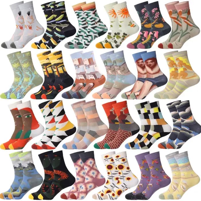 Chaussettes mi-tube peinture à l'huile française pour hommes et femmes