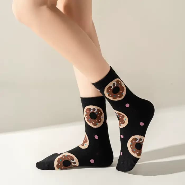 Chaussette femme mignon drôle Meme peigné automne hiver coton filles dessin animé Snack frites Burger beignet chaussettes Tube moyen confortable