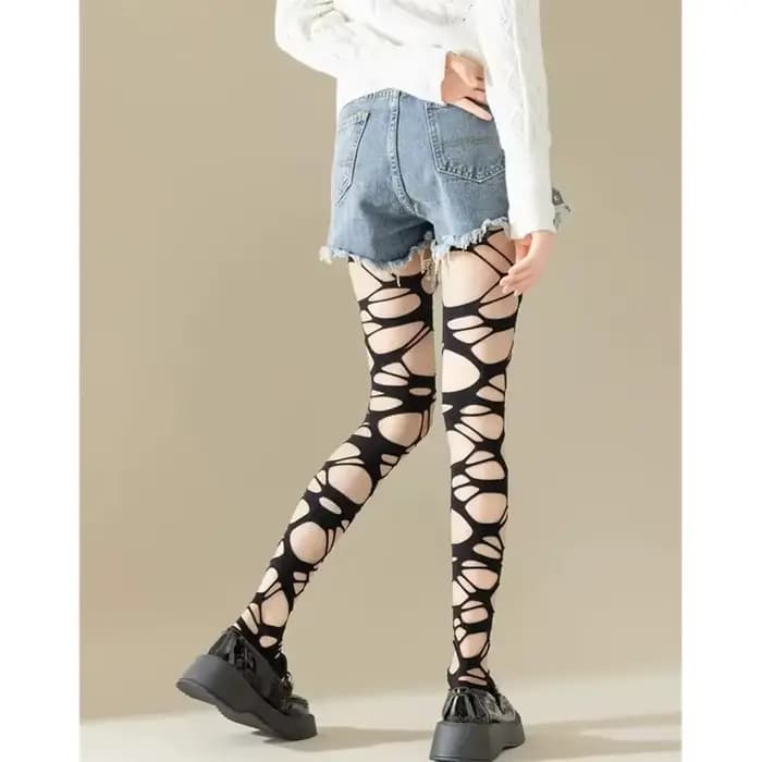 Collants résille déchirés noirs Sexy pour femmes