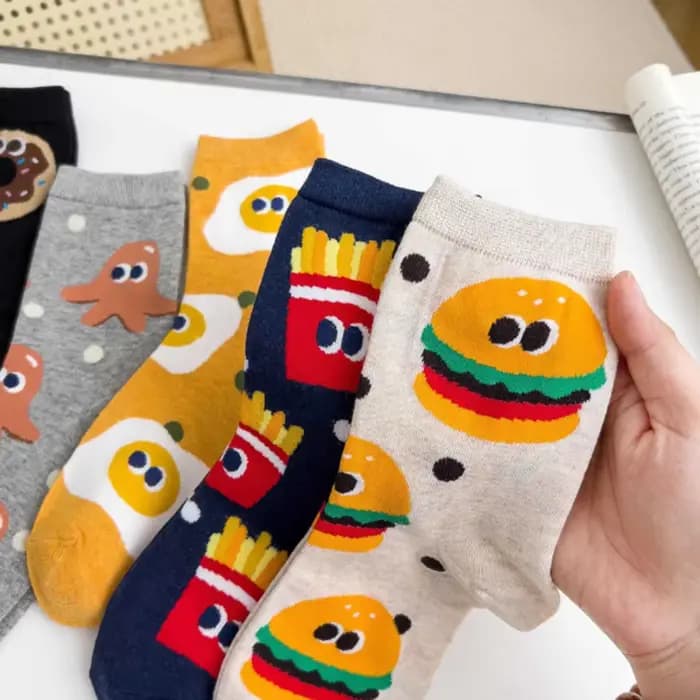 5 paires/pack femmes filles chaussettes mignon dessin animé nourriture coton