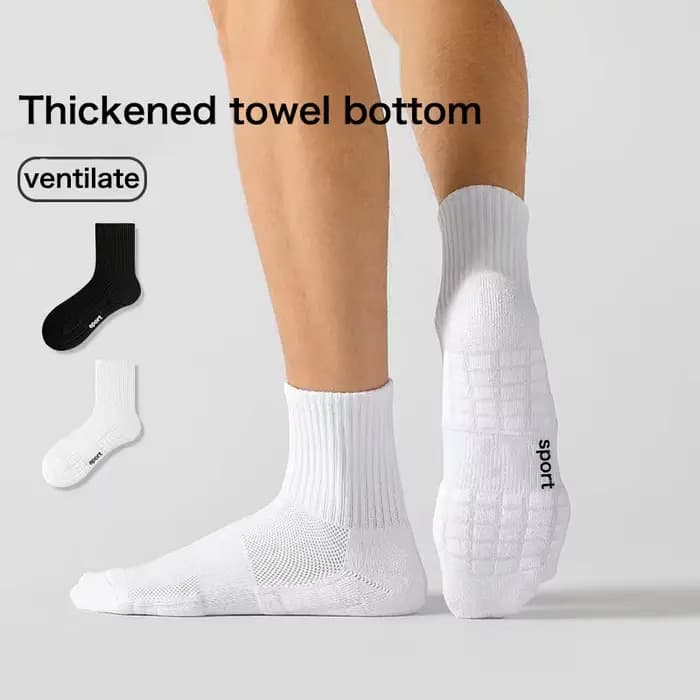 3 paires de chaussettes de sport mi-longues à semelles en serviette pour toutes saisons, couleur pure, déodorantes, absorbant la sueur et respirantes chaussettes mi-mollet noires, absorbant les chocs 