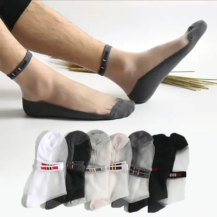 Chaussettes courtes invisibles en coton pour hommes, transparentes, antidérapantes, en soie de verre