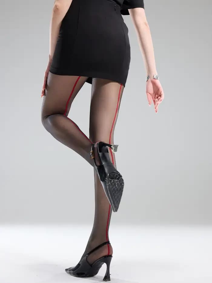 1 pièce Collants noirs transparents sexy rétro avec couture arrière rouge été automne