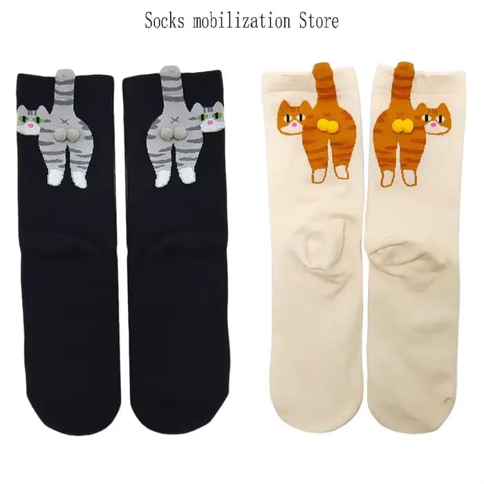 Cadeau pour les amoureux des chats : Chaussettes en coton pour femmes avec motif de chat de dessin animé