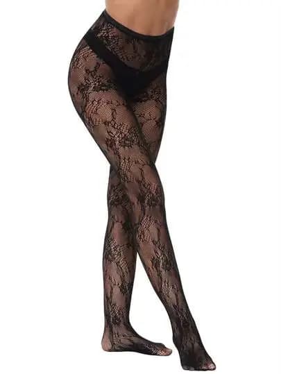 1 paire de collants pour femmes avec broderie florale et dentelle ajourée