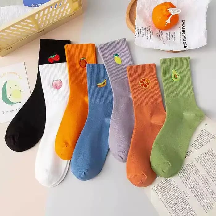 Chaussettes de dehors Simples en Coton pour Femme, Broderie de Fruits, Mignonnes, Respirantes, Colorées, Décontractées, Tube Moyen, Hipster 03/Soft