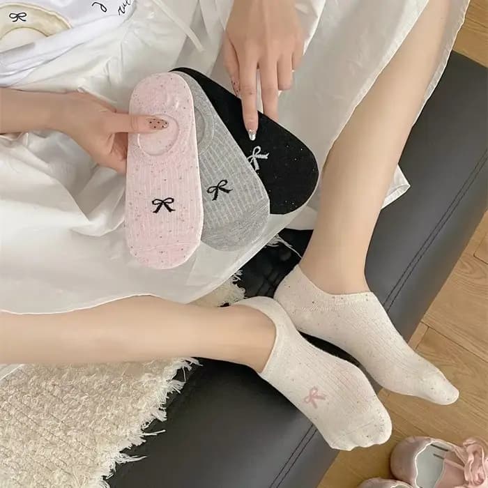 Chaussettes d'été en fil à pois fins pour femmes, avec nœud papillon, respirantes, Anti-talon, en pur coton, simples, coupe basse, invisibles, peu profondes