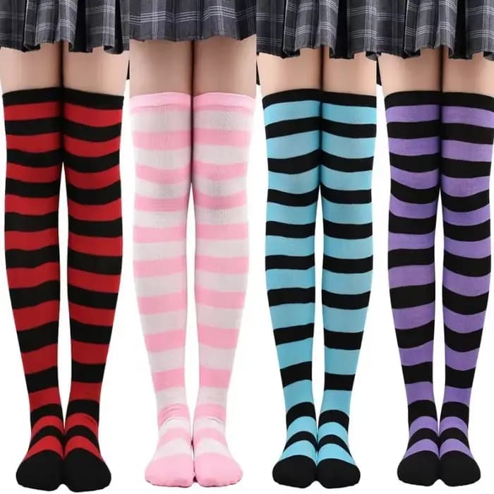 Cuisse haute chaussettes femmes rayé bas dames Kawaii drôle filles blanc longue au-dessus du genou chaussette Cosplay noël 2025 nouveau dans