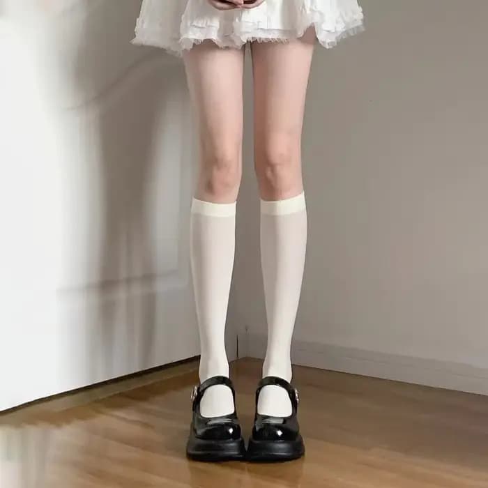 Nouveau Beige JK femme chaussettes mignon noir blanc velours Lolita longues