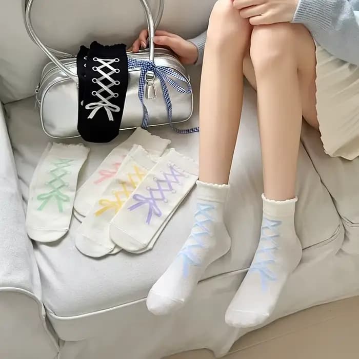 Chaussettes pour femmes printemps-été respirantes, nouveauté, motif nœud peint à la main, chaussettes droites, tendance mode, couleur unie, en coton, vente en gros