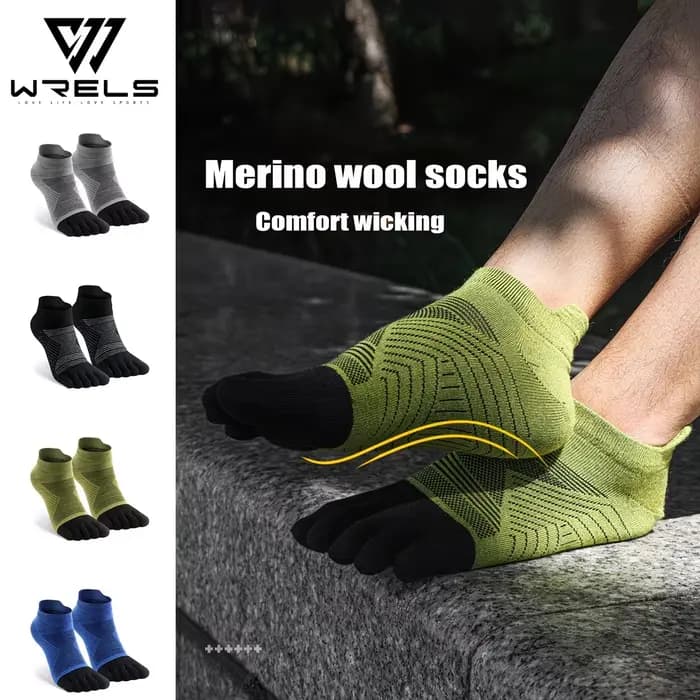 WRELS Chaussettes à cinq orteils en laine mérinos pour sports de plein air, chaussettes de course élastiques anti-humidité, chaussettes de trekking respirantes et antichoc