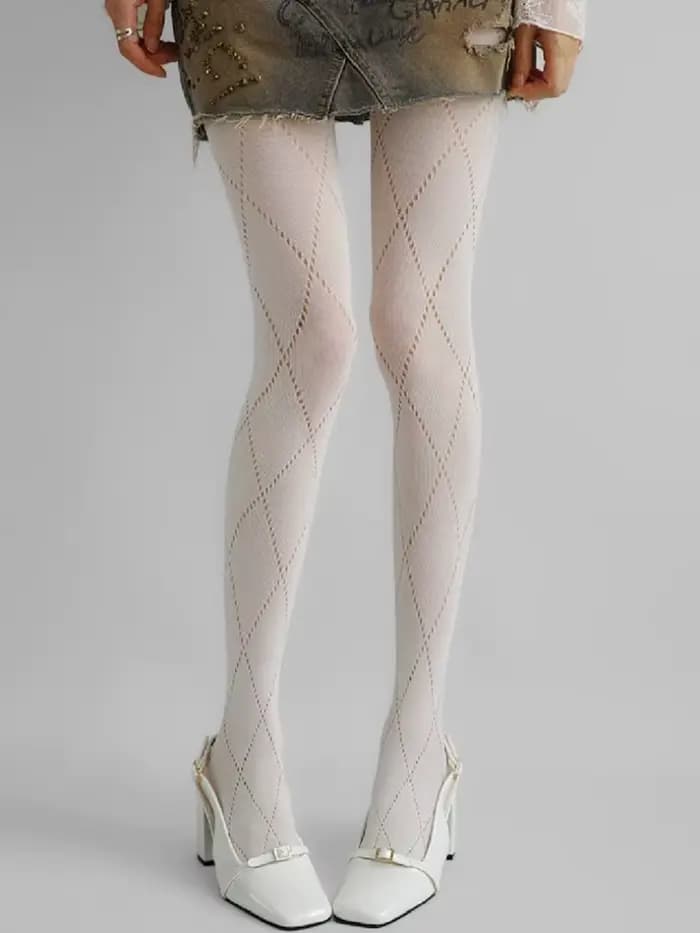 Nouvelles collants sexy pour femmes, style uniforme JK Lolita rétro, en maille fine d'été, avec dentelle et motif jacquard, couleur beige
