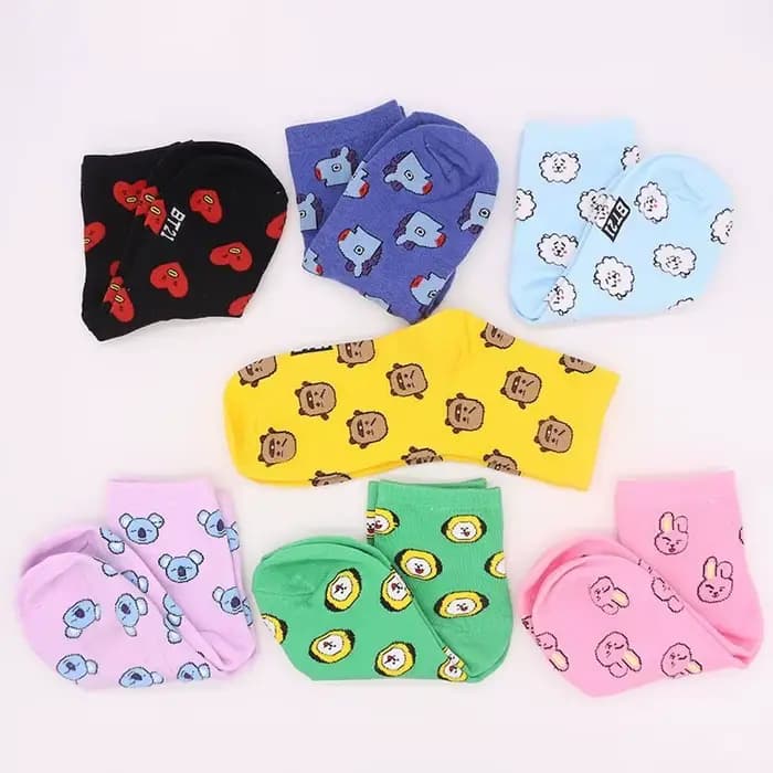 Chaussettes de sport en pur coton BT21 2026 RJ Shooky Man Tata Chimmy Cooky Youth League Cartoon, style coréen, pour femmes, avec motifs des stars du divertissement