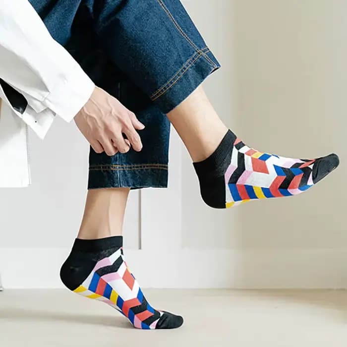 Chaussettes pour hommes 2026 : Nouveauté, design tendance, chaussettes bateau courtes d'été, qualité supérieure, motif géométrique, colorées, en coton pour hommes