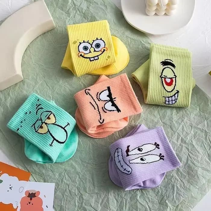 5 paires de chaussettes mi-mollet mignonnes Bob l'éponge, chaussettes de haute qualité pour hommes et femmes, en coton respirant, confortables, pour adultes et couples