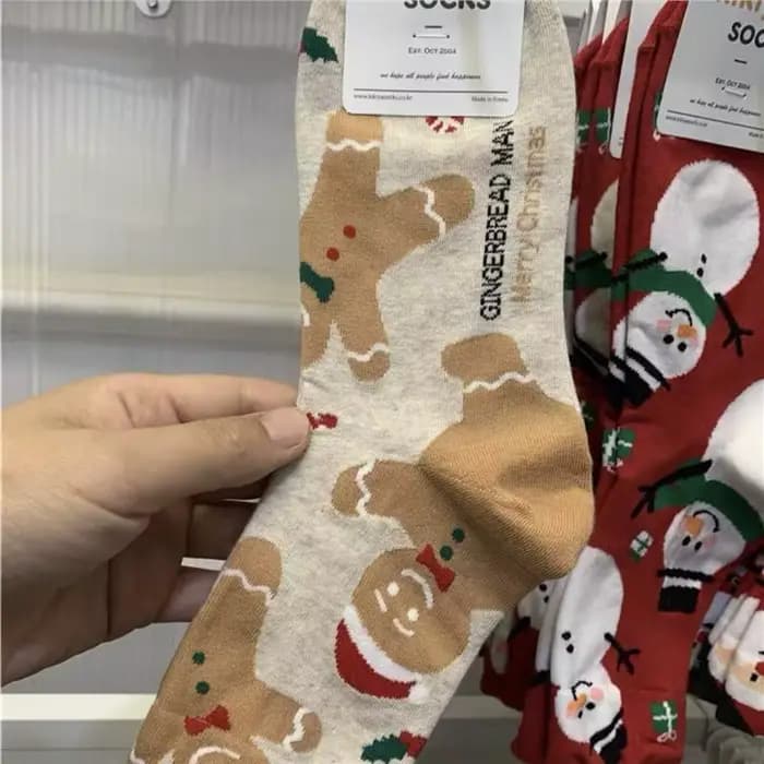 4 paires hommes femmes chaussettes imprimées de noël dessin animé bonhomme de neige pain d'épice homme renne père