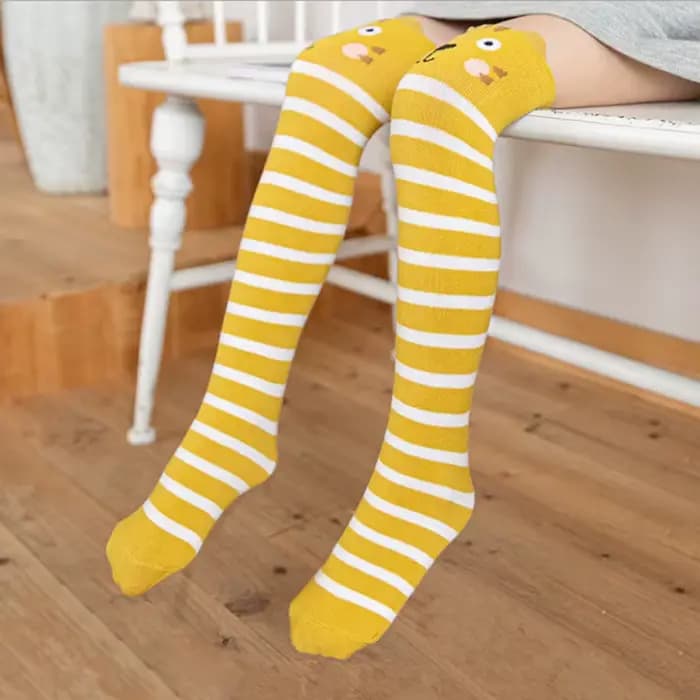Enfants genou chaussettes hautes bébé enfants dessin animé Animal longues chaussettes en coton pour filles garçons enfant en bas âge école rayé enfant à la mode 2-12 ans