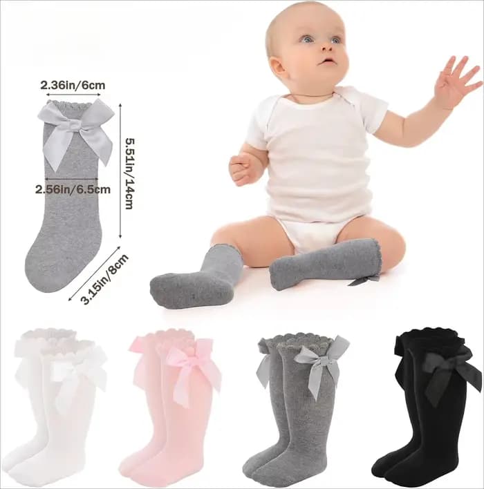 Chaussettes hautes pour bébé fille avec nœuds et volants