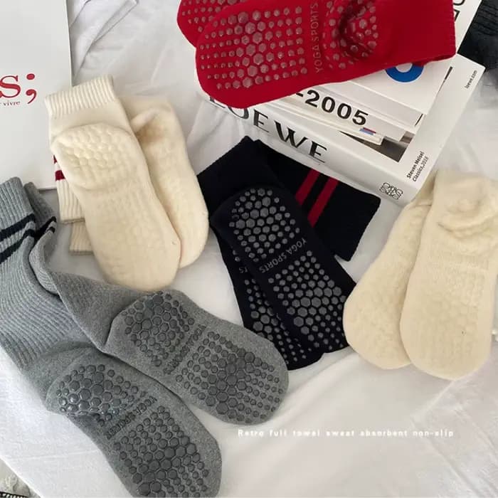 Chaussettes de yoga respirantes en coton à rayures vintage 2026