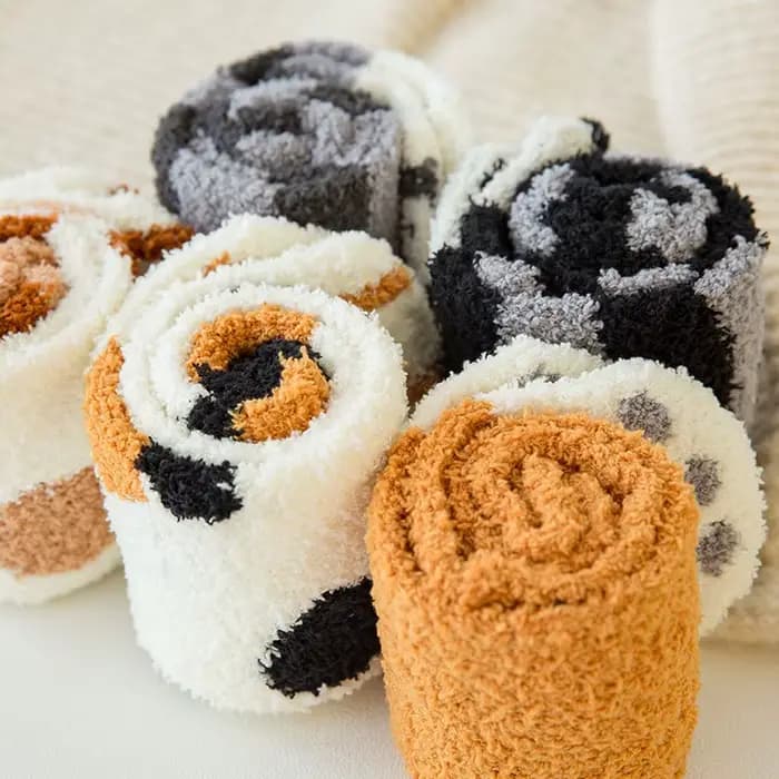 Femmes hiver chaud moelleux chaussettes mignon Animal griffe chat patte empreinte floue chaussettes femme épais corail polaire maison sol sommeil chaussettes