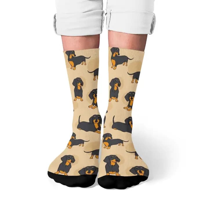 1 paire drôle teckel chien hommes chaussettes mignon rétro Harajuku noir et Tan chiens sur nouveauté cadeau pour