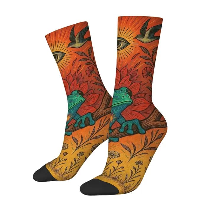 Oeil mystérieux psychédélique grenouille chaussettes Style bohème Vintage mode hommes chaussettes confortable antidérapant décontracté sport chaussettes cadeau