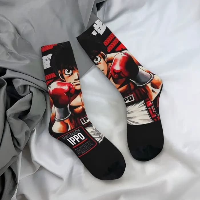 Ippo Makunouchi HajRob No Ippo Chaussettes pour Hommes et Femmes, Chaussettes Anime Drôles, Chaussettes Tube Moyen, Cadeau Heureux, Printemps, Été, Automne, Hiver