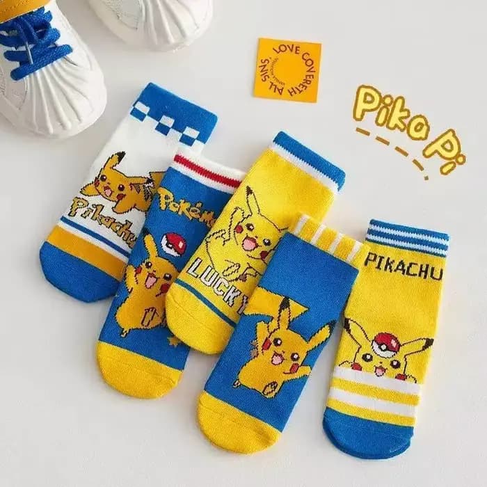 5 paires de chaussettes Pok é mon Pikachu pour garçons et filles, chaussettes en coton à col rond, mignonnes et respirantes, chaussettes d'été pour enfants