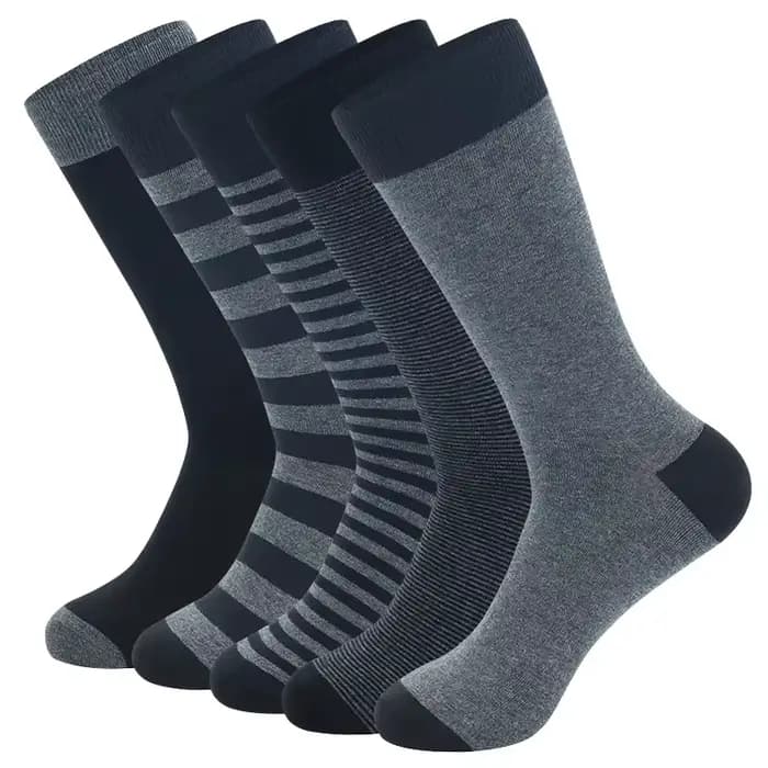5 paires grande taille mode hommes d'affaires chaussettes de haute qualité rayure noir gris pur