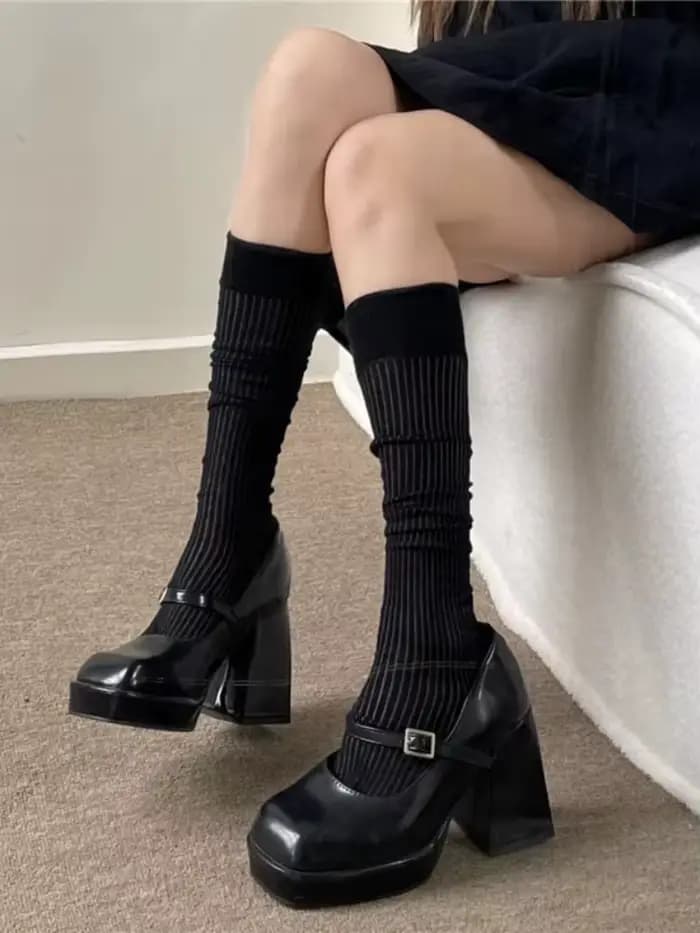 Femmes fines longues chaussettes botte solide cuisse bas maigre décontracté coton sur genou-haut moelleux femme longue