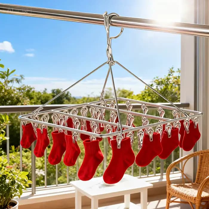 Séchoir à chaussettes multifonctionnel en acier inoxydable, robuste et épais, avec pinces à chaussettes domestiques, l'outil idéal pour sécher les sous-vêtements sur balcon