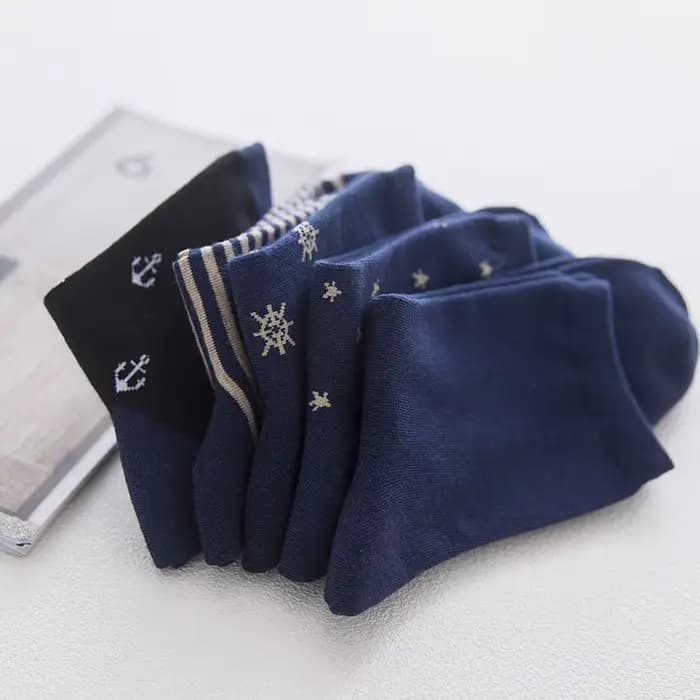Chaussettes rayées en coton bleu marine pour hommes