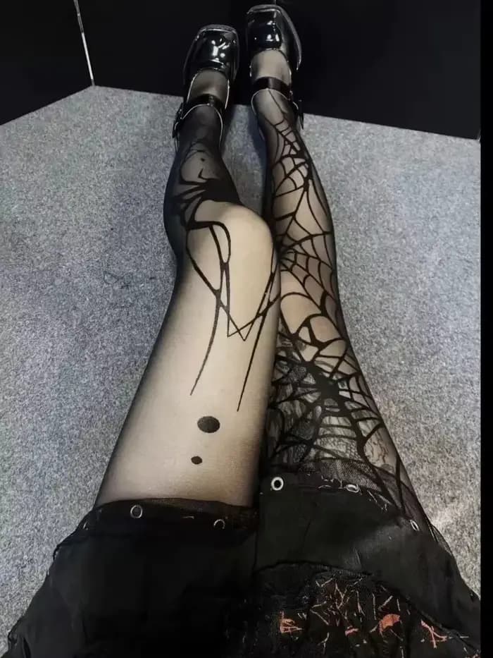 Collants gothiques Vintage en résille foncée pour femmes
